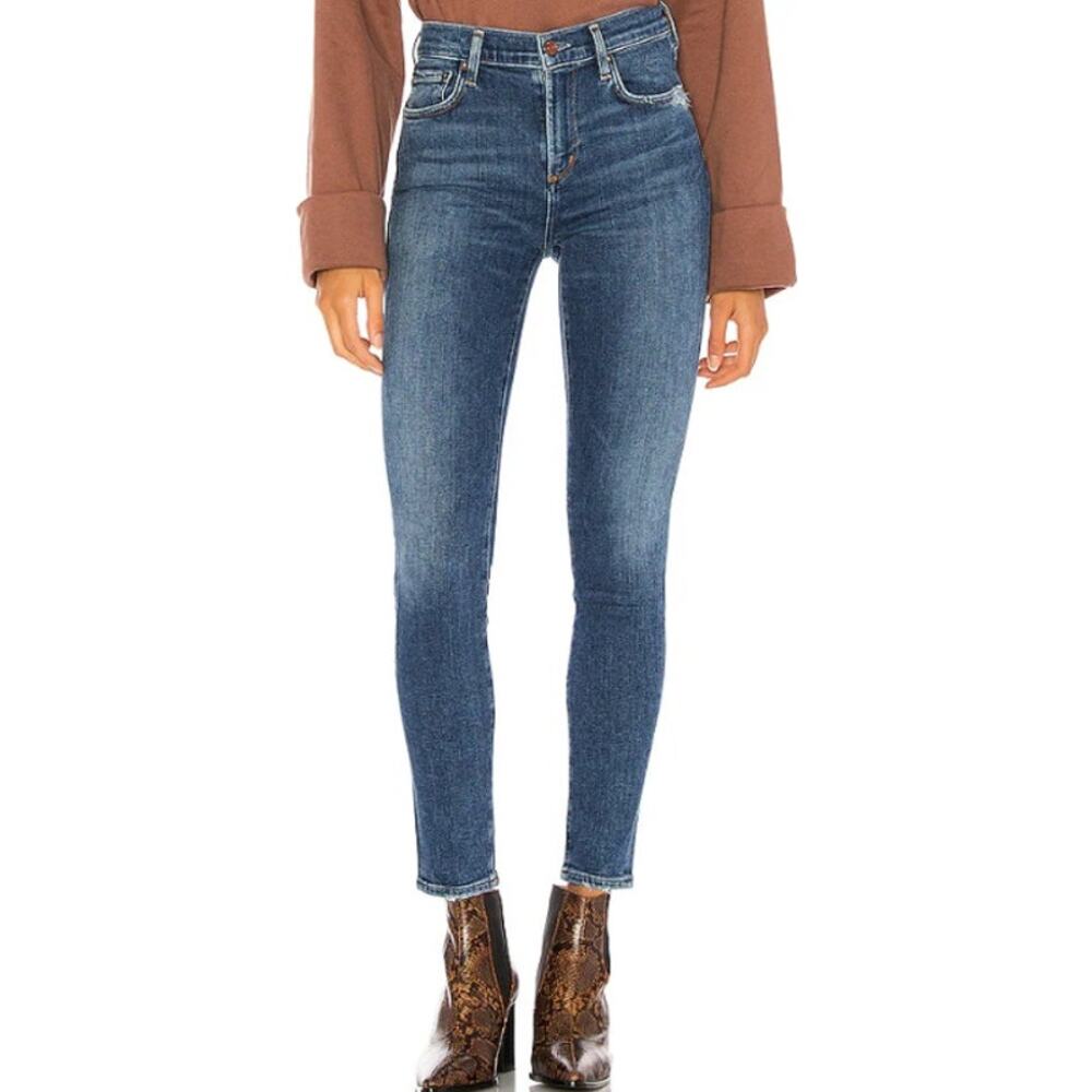 AGOLDE Sophie Mid Rise Ankle Skinny Jeans Distressed Medium Wash Tame Blue 27